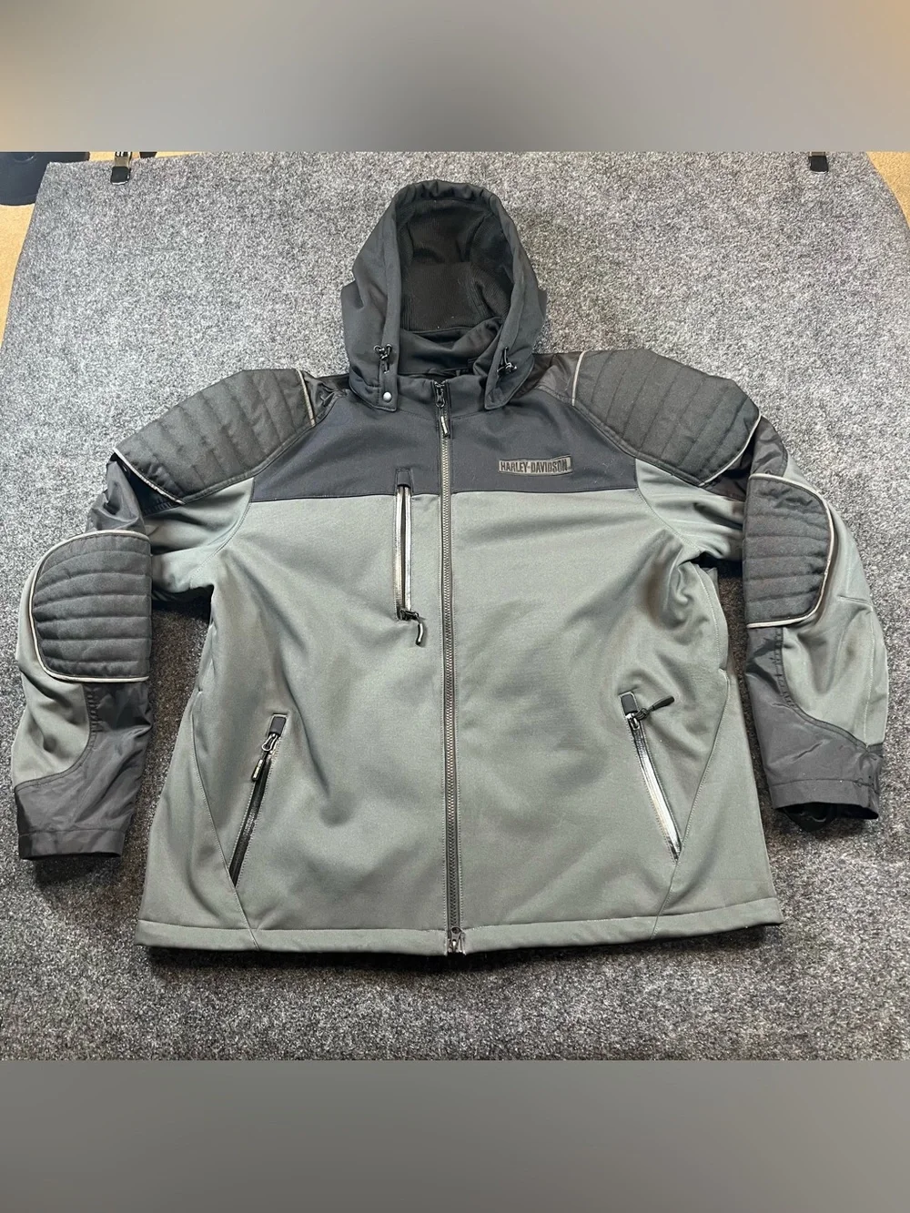 Harley-Davidson Women’s 2XL Hooded Riding Jacket Gray Black Soft Shell Moto - Picture 1 of 12